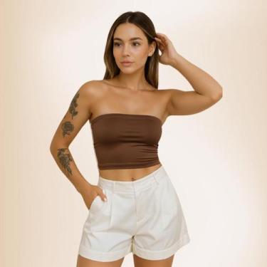 Imagem de Top Cropped sem alça Feminino Suplex Básico - DIAMANTE VERDE MODAS, M,