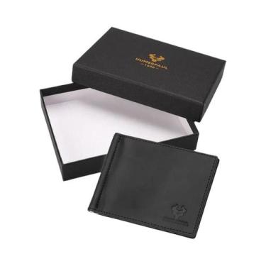 Imagem de Carteira De Couro Masculina Slim Com Bloqueio RFID, Clip Para Dinheiro