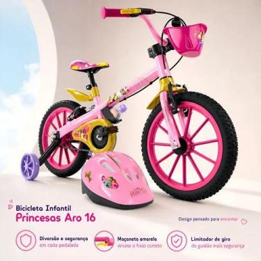 Imagem de Bicicleta Infantil Aro 16 Nathor Princesa Rosa com Rodinhas e Capacete