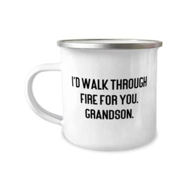 Imagem de Nice Grandson Gifts, I'd Walk Through Fire For You. Grandson, Cool 355 ml Caneca de acampamento para neto do avô