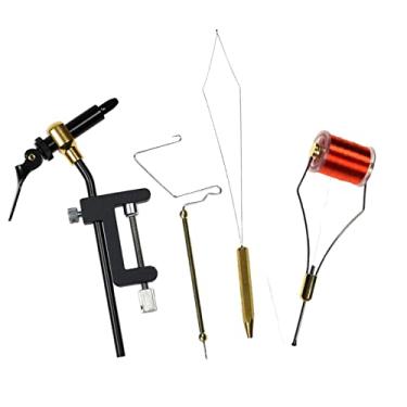 Imagem de 5x kit de ferramentas de amarração de mosca portátil, rosqueador de morsa, suporte de de bobina, gancho de pesca com mosca, ferramentas de