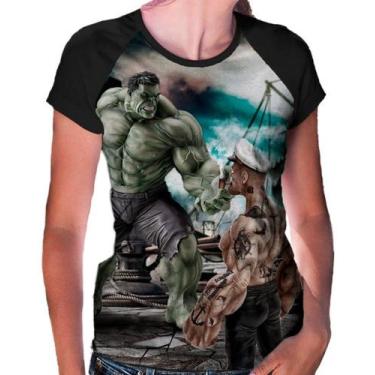 Imagem de Camiseta Raglan Baby Look Popeye Vs Hulk Ref:307 - Smoke
