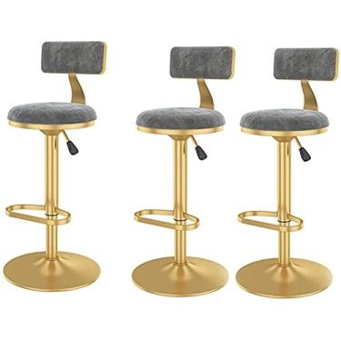 Imagem de Banco de Bar Banco de Café de 3 Peças de Altura, Banco Alto de Veludo Ajustável de Altura com Base Cromada e Banco de Pés, Adequado para Cozinha, Pátio, Café, Taberna (Color : D1)