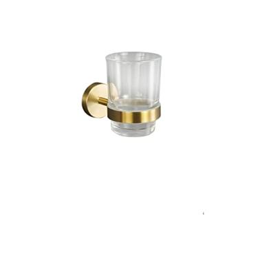 Imagem de Acessórios de banheiro escovados a ouro Conjunto de ferragens Barra de toalha Suporte de papel Robe Hook Saboneteira Cabide de toalha Prateleira Escova de banheiro, Suporte de copo