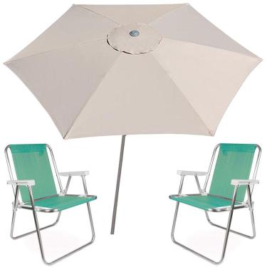 Imagem de Kit Guarda Sol Ombrelone 2,4m Malibu Bege 2 Cadeira Alta Alumínio Sannet Praia Piscina Camping - Tobee