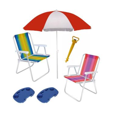 Imagem de Kit Praia 2 Cadeira Alta Alumínio + Guarda Sol + 2 Mesa Portátil + Saca Areia - mor