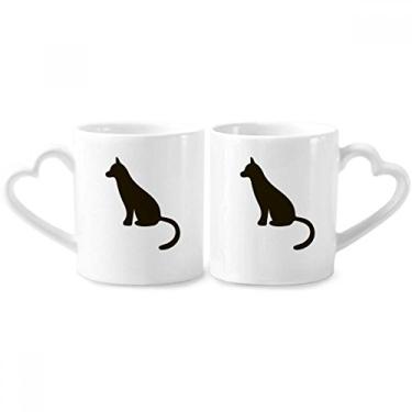 Imagem de Conjunto de canecas de porcelana de gato preto bonito retrato de animal casal conjunto de canecas de cerâmica para amantes de coração