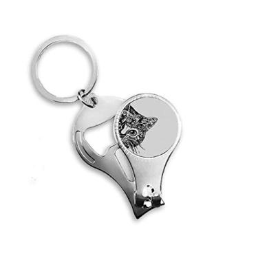 Imagem de Desenho de linha cabeça de gato preto animal alicate anel chaveiro abridor de garrafas cortador