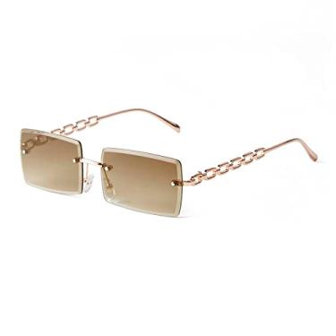 Imagem de Óculos de sol retangular sem aro feminino design de metal quadrado óculos de sol masculino cinza gradiente lente sem armação óculos de sol, C5, tamanho único