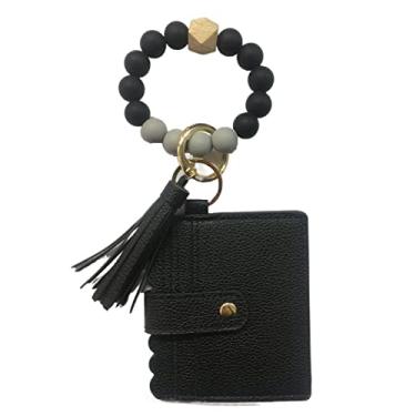 Imagem de Kasituny Bolsa de dinheiro casual feminina pulseira carteira bolsa presente botão de pressão Preto