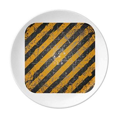 Imagem de Placa de aviso com logotipo preto e amarelo decorativa de porcelana Salver louças de jantar