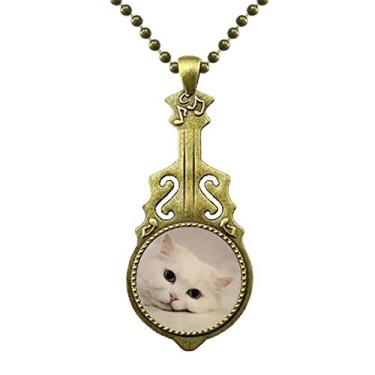 Imagem de DIYthinker Colar de gato branco gatinho animal de estimação relaxar colar de guitarra antiga pingente de música