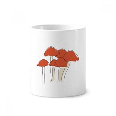 Imagem de Suporte de caneta com desenho em linha de cogumelo com ilustração para escova de dentes e suporte de cerâmica