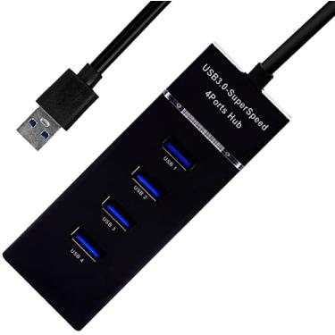 Imagem de Hub USB 3.0 Slim 4 Portas com LED - Premium Ultra Rápido 5Gbps (Preto)