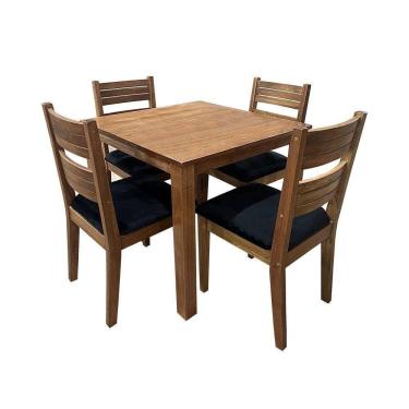 Imagem de Conjunto De Mesa Madeira Maciça Roma Sala Cozinha Com 4 Cadeiras Estofadas Preta 90x90cm Marrom