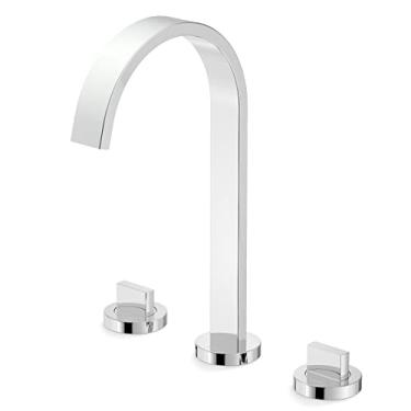 Imagem de Misturador Para Lavatório De Mesa Com 3 Furos De Bica Alta E Válvula De Escoamento Flow - Celite