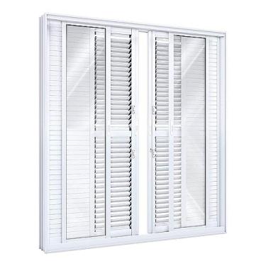 Imagem de Porta de Alumínio Balcão de Correr Central Flex 4 Folhas Móveis 2 Fixas Lucasa Eccellente 214,5cmx200cmx13cm Branco