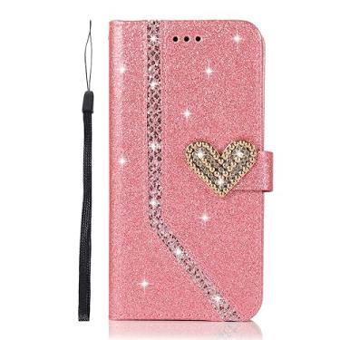 Imagem de Capa de celular de couro com brilho brilhante para iPhone 14 13 12 11 Pro Max XR XS X SE 2020 6s Plus 7 8 Carteira Mobile Cover Stand, Rose Red, para iPhone 6 6S