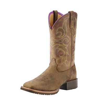 Imagem de Ariat Hybrid Rancher Western Boots – Bota de trabalho feminina de couro com bico quadrado, Marrom envelhecido/folha quente, 7