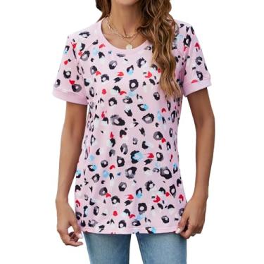 Imagem de Camiseta de Verão, Ajuste Solto Feminino Manga Curta Estampa de Leopardo Camiseta Tripulação Respirável Elegante para Senhora para Uso Doméstico (XL)