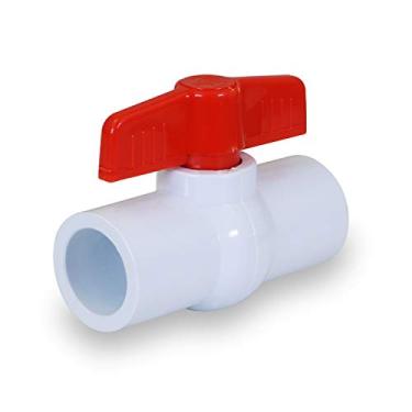 Imagem de Midline Valve Válvula esférica de PVC vermelha com cabo em T desligamento de água 2,54 cm. Conexões solventes de plástico branco (482T100)