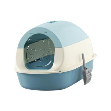 Imagem de ＫＬＫＣＭＳ Caixa de areia para gatos com capuz, caixa de areia para gatos fechada com porta frontal, penico destacável para gatos, vaso sanitário fechado e, Azul