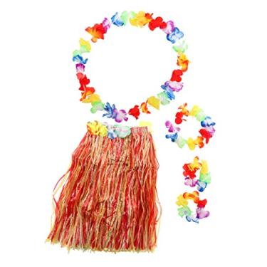 Imagem de TIDTALEO 1 Conjunto guirlanda hula vestidos havaianos para crianças roupa feminina havaiana Roupas para crianças festão saia de palha havaí guirlanda do Havaí adulto adereços