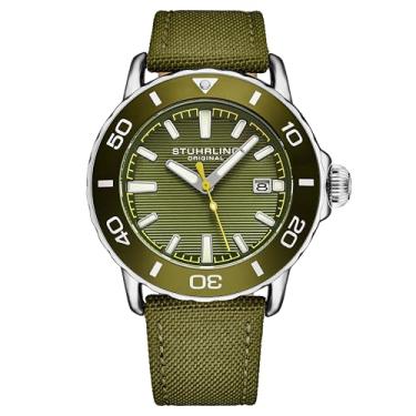 Imagem de Stuhrling Original Relógio Voyager masculino pulseira de nylon resistente à água quartzo 44 mm, Verde, Moderno