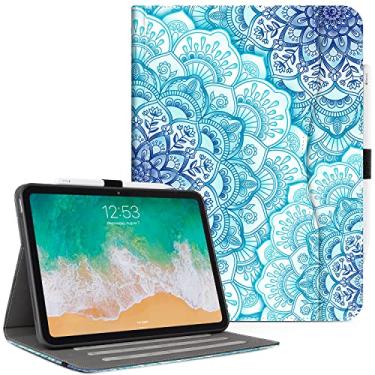 Imagem de Vimorco Capa para iPad (A16) 11ª geração 2025, para iPad 11ª/10ª geração, capa protetora ajustável de couro sintético, hibernar/despertar automático, bolso para cartão com porta-lápis, mandala verde