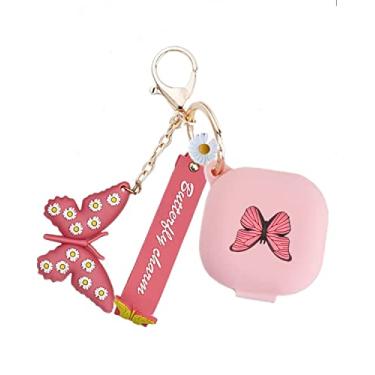 Imagem de Capa para Samsung Galaxy Buds2 Pro/Buds 2 Pro/Galaxy Buds Live capa protetora de silicone com borboleta fofa com chaveiro para mulheres e meninas (rosa)