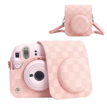 Imagem de HIYQIN Capa de câmera compatível com câmera instantânea Fujifilm Instax Mini 12, bolsa de transporte para câmera estilo quadriculado para Polaroid Instax Mini 12 com alça - rosa blush