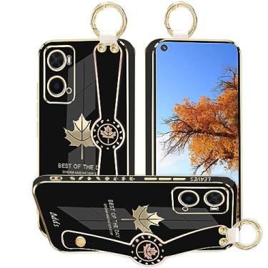 Imagem de Kainevy Capa de telefone para Oppo A96 capa estética de silicone à prova de choque para mulheres capa protetora Oppo A96 capa fina com anel de pulso Starp design padrão folha de bordo (preto)