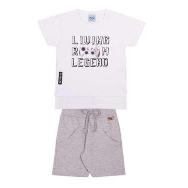 Imagem de Conjunto Infantil Camiseta Long Line Bermuda Moletinho Game Branco-Masculino