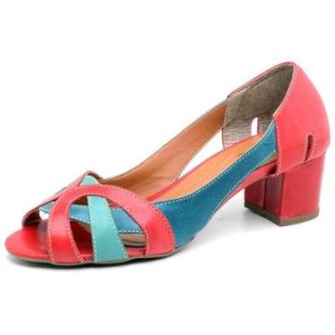 Imagem de Sapato Peep Toe Feminino em Couro Aberta Salto Baixo Grosso Linha Conforto Moda Casual-Feminino