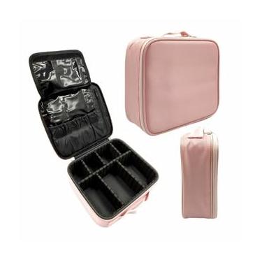 Imagem de Maleta de Maquiagem Profissional Com Divisória Organização Make Grande Rosa BL1220