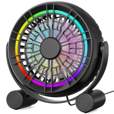 Imagem de Punoge Ventilador de mesa USB RGB – Ventilador de mesa portátil silencioso de 3 velocidades, luzes LED de 8 cores, rotação de 360°, ventilador pequeno para escritório em casa, mesa e quarto