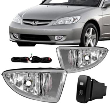 Imagem de Farol Milha Kit Completo Civic 2004 2005 2006 Com Botao Chicote Rele Abracadeiras Parafusos De Fixacao
