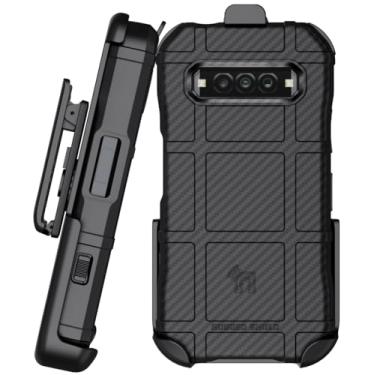 Imagem de Capa com clipe para telefone Kyocera DuraForce Pro 3, capa de proteção robusta tática Nakedcellphone Special Ops e coldre de quadril com cinto catraca - Design de fibra de carbono preta