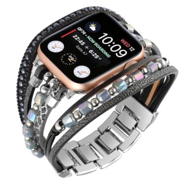 Imagem de Waillynice Pulseira de metal para Apple Watch série 876 SE54Ultra, pulseira feminina para IWatch de 49 mm, 45 mm, 41 mm, 40 mm, 38, 44 mm (preto D, 38 40 41 mm)
