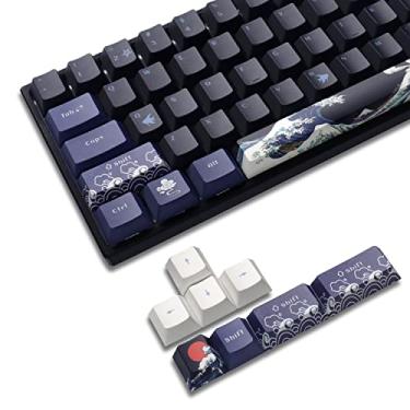Imagem de Teclas XVX PBT - Design japonês Great Wave of Kanagawa, conjunto de teclas personalizadas Dye-Sub, perfil cereja para 61/64/66/68 Cherry/Gateron MX Switches, conjunto de 78 teclas