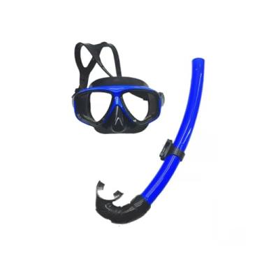 Imagem de Kit Snorkel E Óculos De Mergulho Profissional Banho Mar Piscina (Azul)