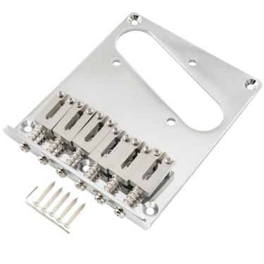 Imagem de Musiclily Pro 54mm Ponte Telecaster Moderna 6 Carrinhos de Aço Inoxidável SUS para Guitarra Fender Squier Tele Style, Cromada