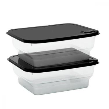 Imagem de Kit 2 Potes Plástico Transparente Multiuso Marmitas Conjunto Vasilhas 