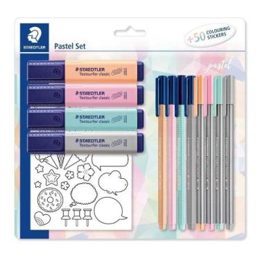 Imagem de Conjunto Staedtler Canetas Triplus e Marcadores Pastel 12pçs