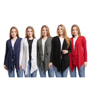 Imagem de Kit 05 cardigans feminino kimono com bico manga longa - Wooks, M, Azul