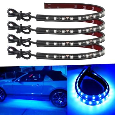 Imagem de Keiurot Tira de luz LED 12V 32 cm Tiras de luz LED à prova d'água para carros, motocicletas, carrinho de golfe, interior e exterior, barco marinho, tira de LED azul 12V 5050 18SMD, pacote com 4