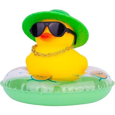 Imagem de MuMyer Decorações de painel de carro de pato enfeites de carro de pato de borracha para acessórios de decoração de painel de carro com mini anel de natação, chapéu de sol, colar e óculos de sol (Z6)