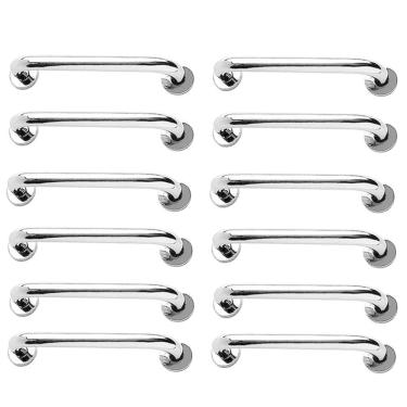 Imagem de Alça de Apoio Barra Inox 30cm Kit 12 Unidades Acessibilidade Idoso Cadeirante Deficiente Banheiro Box Corrimao Suporte Segurança