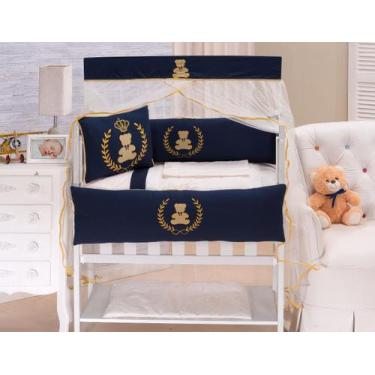 Imagem de Mini Berço Menino 100% Algodão Urso Encantado - Azul Marinho - Beatriz
