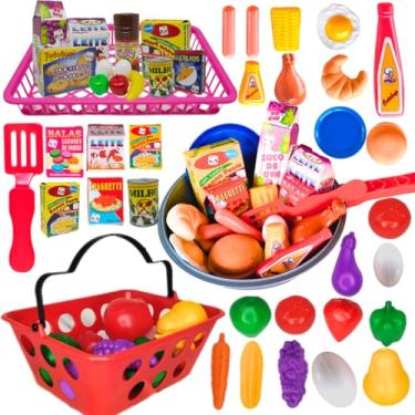 Imagem de Kit Comidinhas De Brinquedo 44 Peças Frutas Frigideira e Mini Mercado